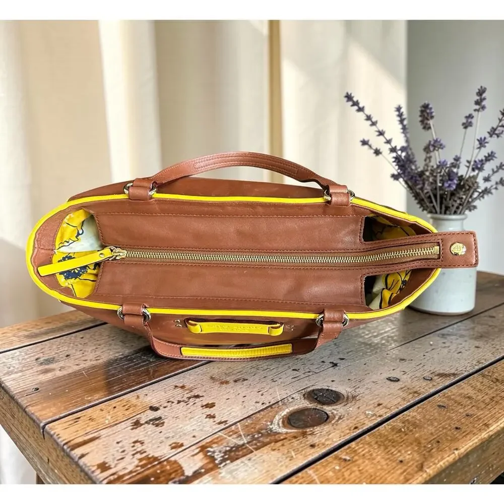 Kate Spade Soft Leather Shoulder Bag Cognac Brown yellow Trim GUC